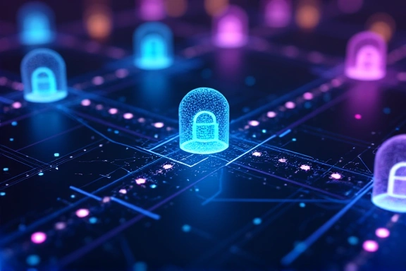 Cyber security network with glowing nodes