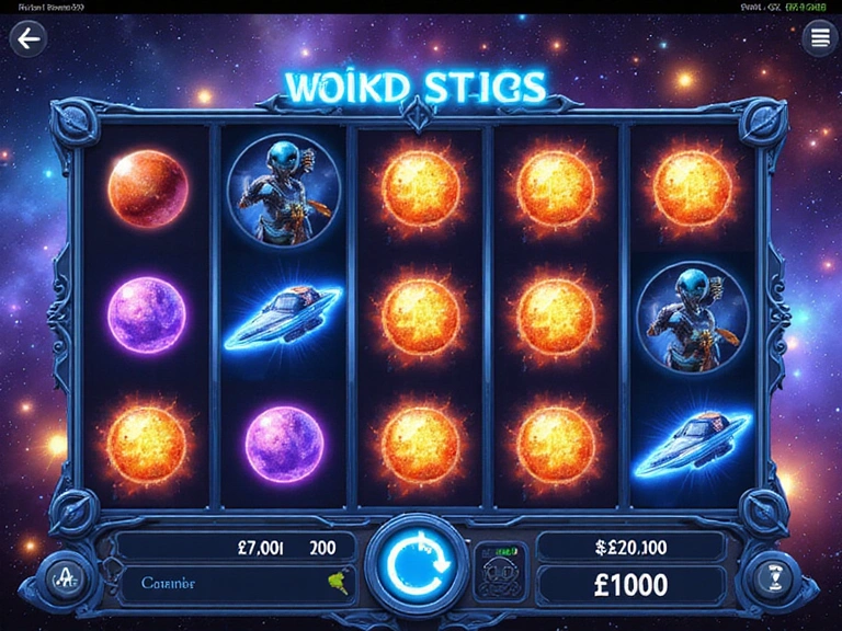 Space adventure themed slot machine game interface